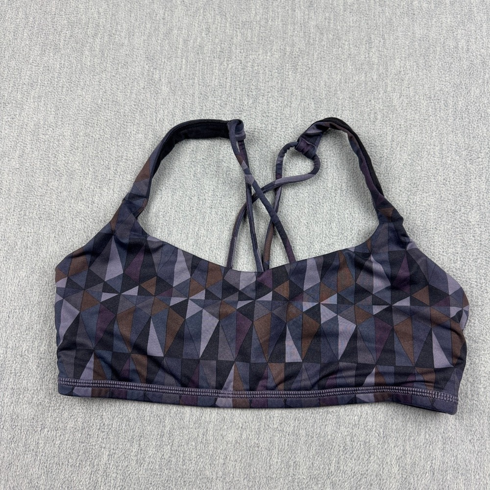 Lululemon Energy Bra Women 6 Purple Stained Glass Love Strappy Yoga Gym Athletic